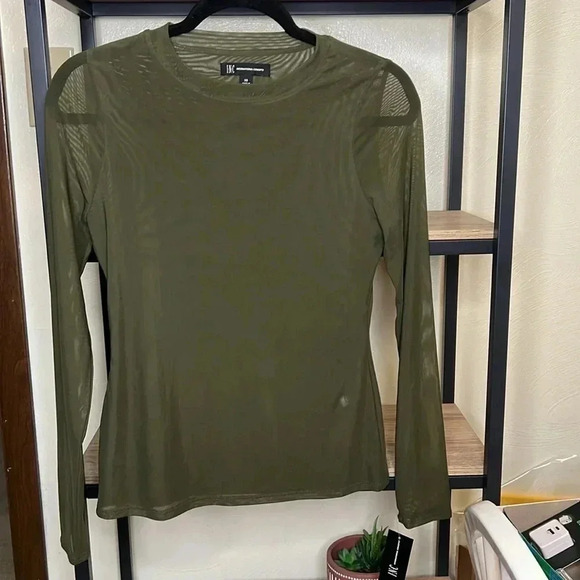 INC Mesh Crewneck Long Sleeve Top Costa Green Size XS NEW - Picture 2 of 6